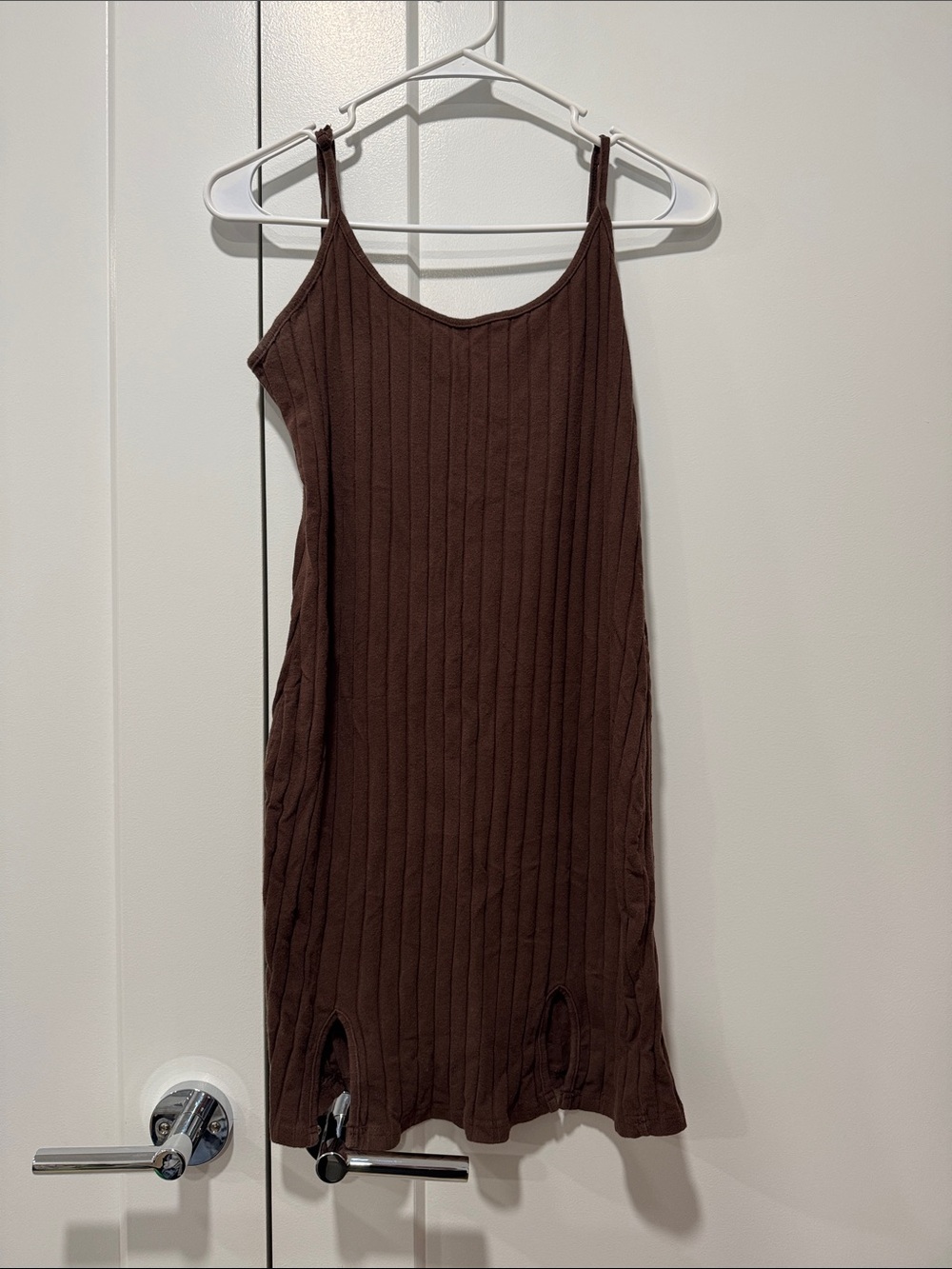 SHEIN Brown Ribbed Mini Slip Dress